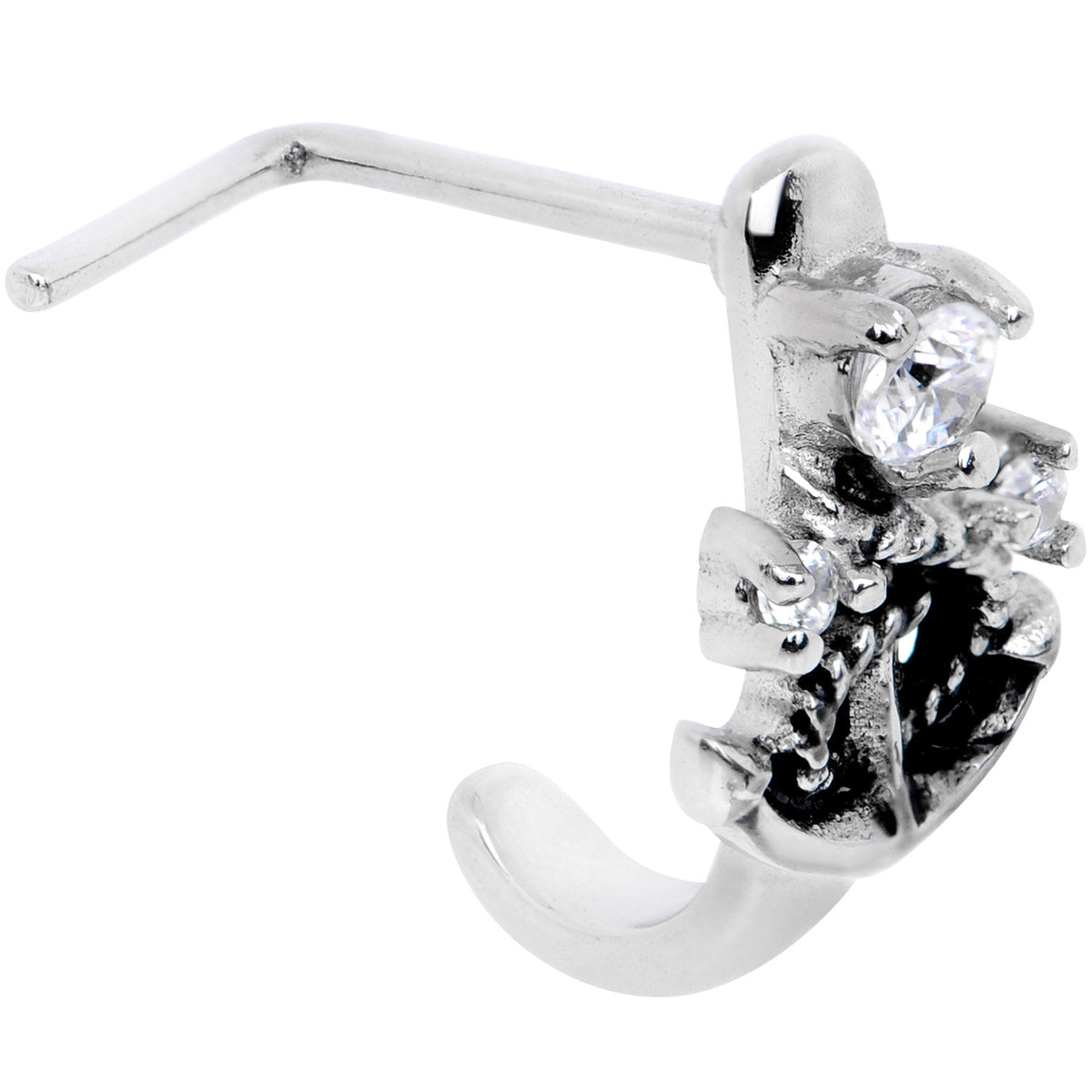 20G 1/4 Clear CZ Gem Nautical Anchor Faux Hoop L Shape Nose Ring