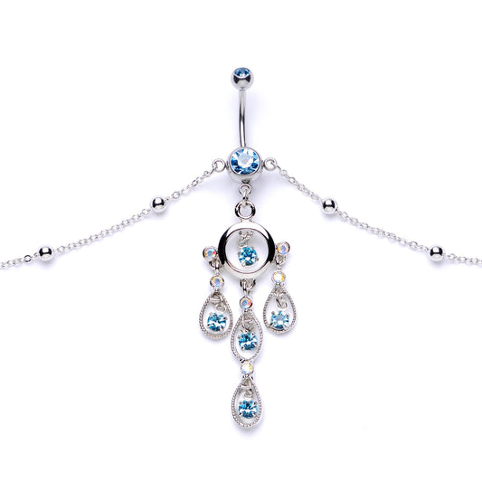 Aqua Gem Dancing Queen Chandelier Dangle Belly Ring Belly Chain