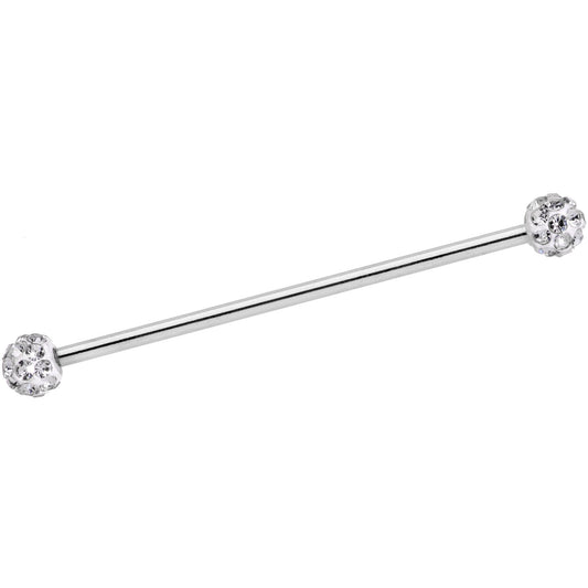 14G Clear Gem Cluster End Straight Industrial Barbell 38mm