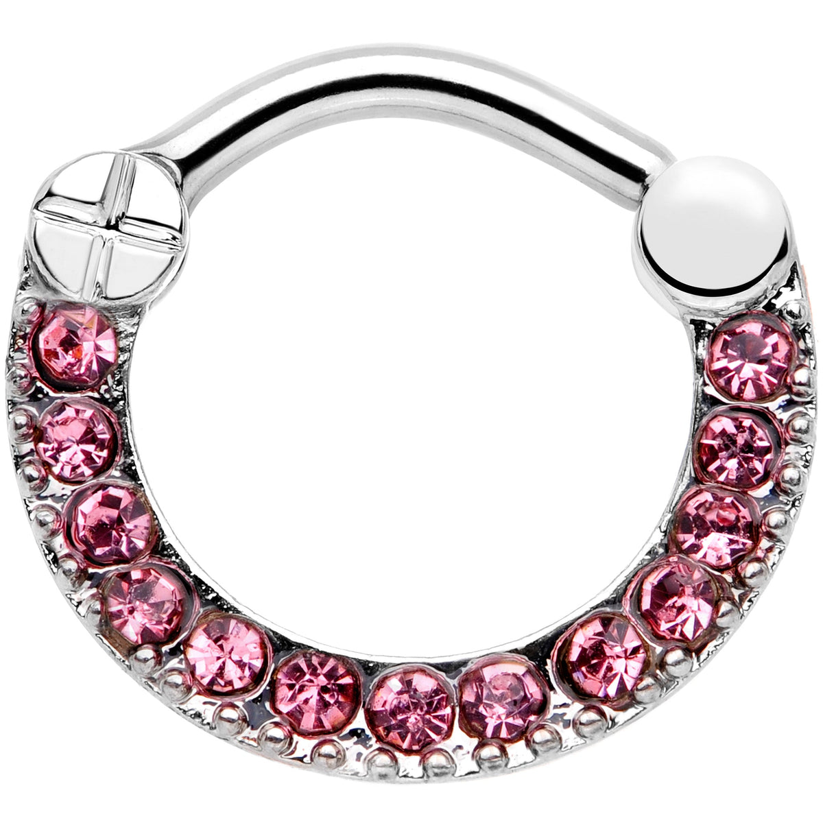 16G 5/16 Pink Gem Paved Glamour Cartilage Clicker