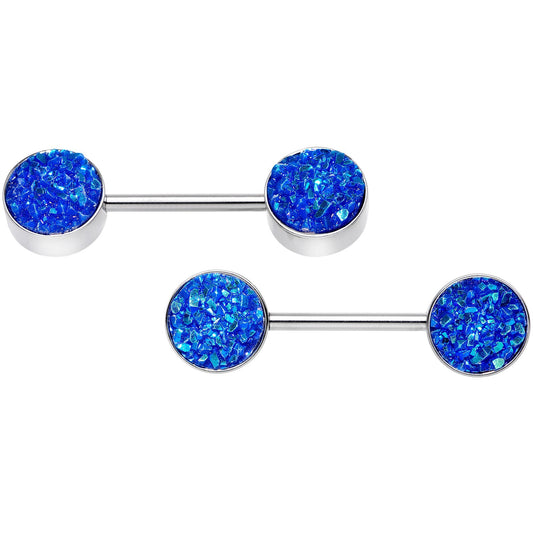 14G 9/16 Blue Synthetic Druzy Bodacious Barbell Nipple Ring Set