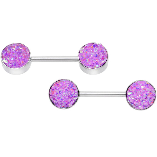 14G 9/16 Lavender Synthetic Druzy Lovely Barbell Nipple Ring Set