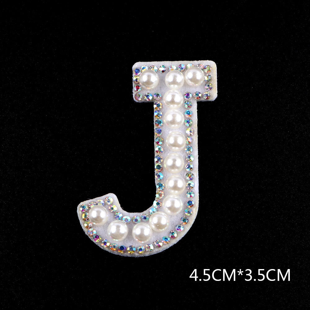 Pearl Rhinestone Cloth Sticker-Letter A-White-2 Pack