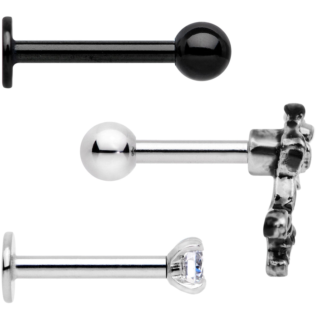 16G 1/4 Clear Gem Springtime Cartilage Tragus Earring Set of 3
