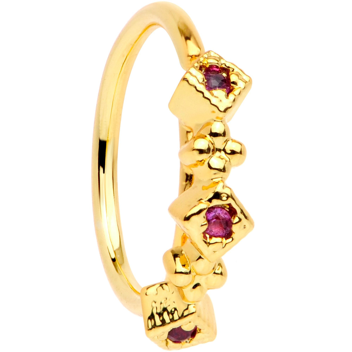 20G 5/16 Red Gem Gold Tone Flower Garden Seamless Circular Ring