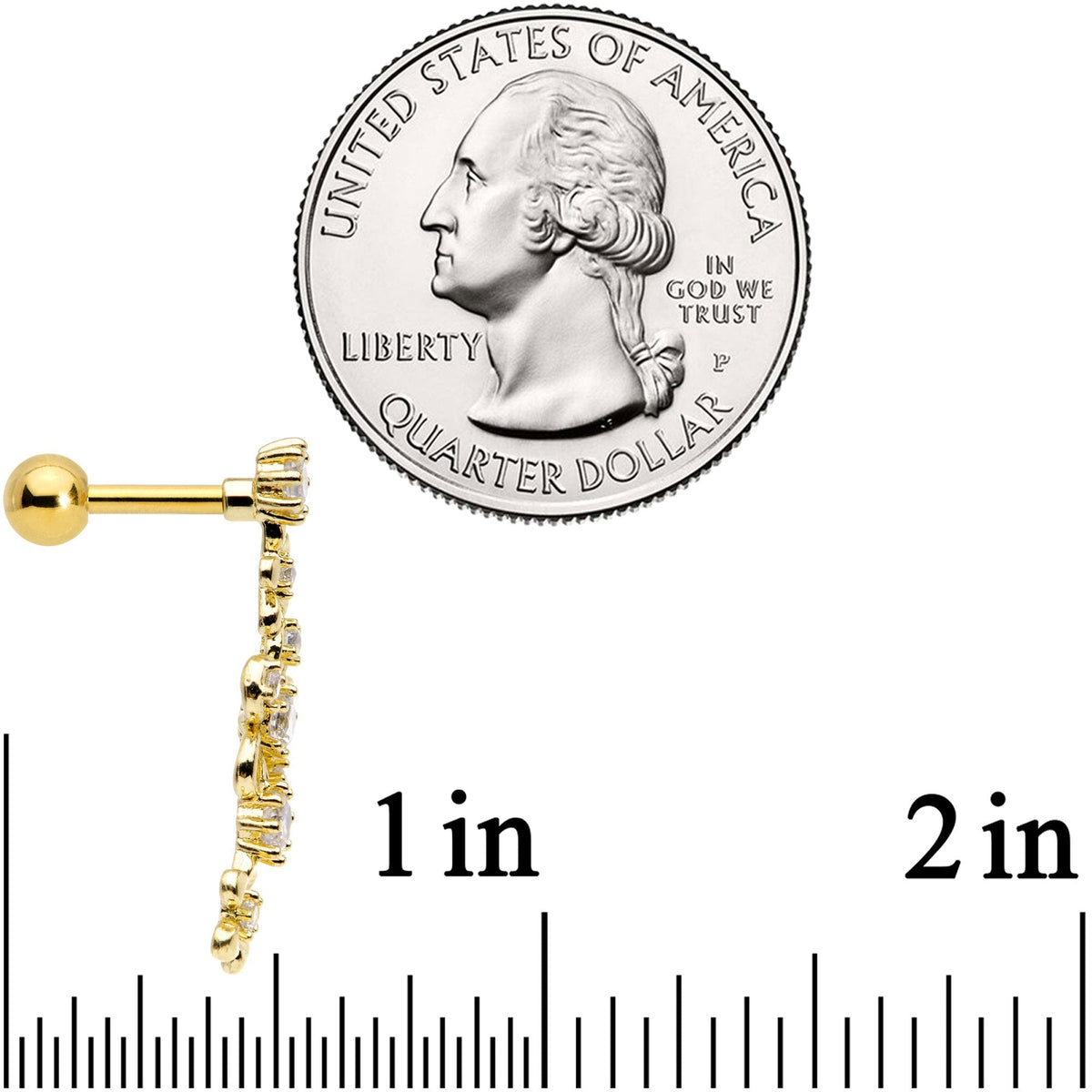 16G 1/4 Clear CZ Gem Gold Tone Flower Left Ear Cartilage Earring