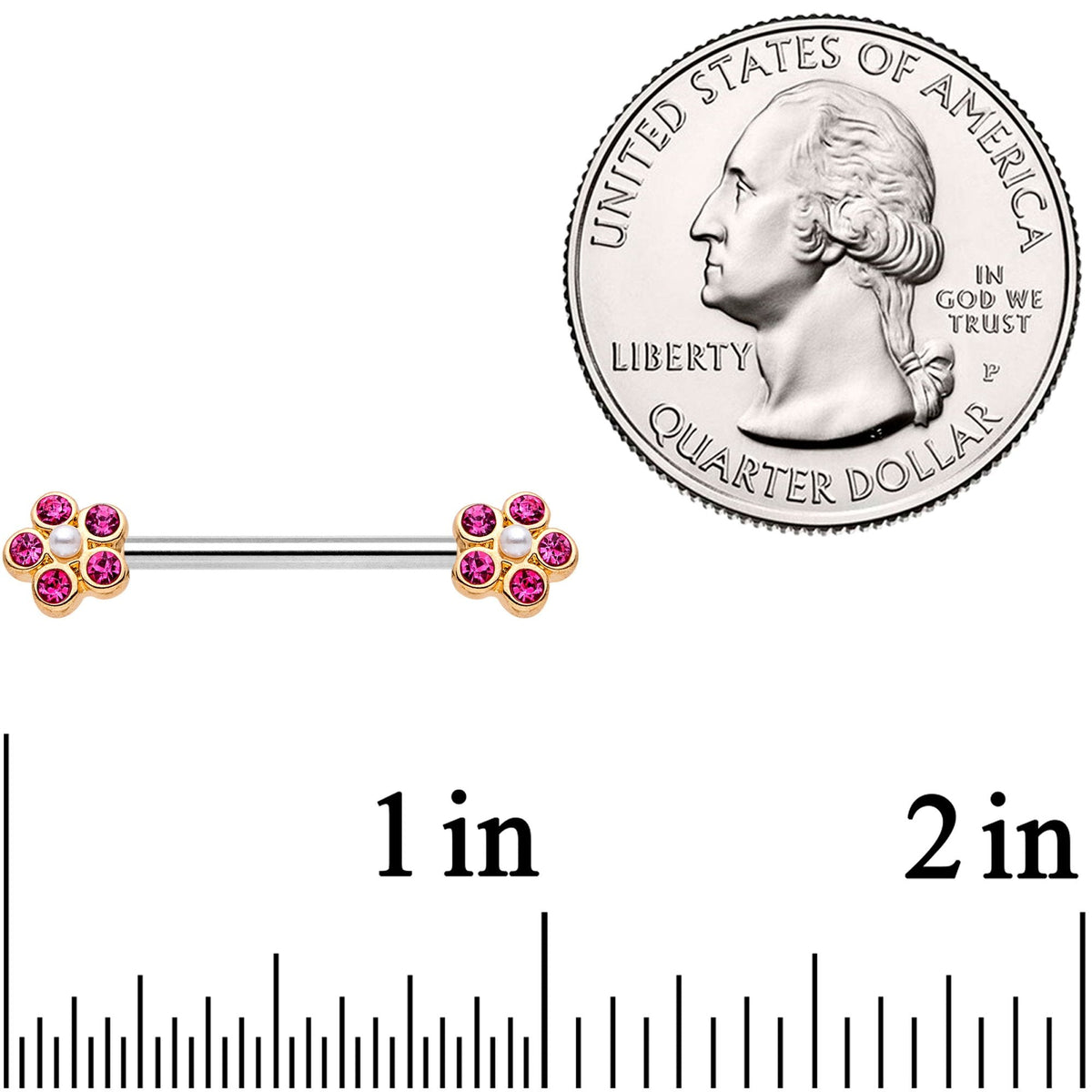 14G 9/16 Pink Gem Precious Flower Barbell Nipple Ring Set