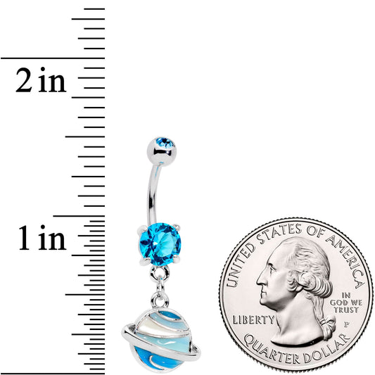 Aqua Gem Rings Of Saturn Dangle Belly Ring