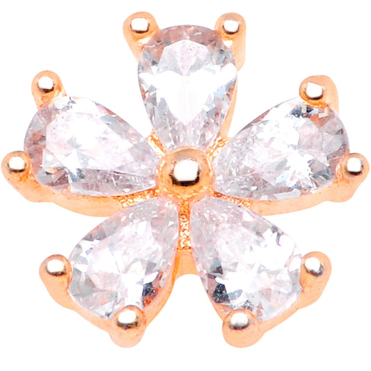 14G Clear CZ Gem Lovely Bloom Rose Gold Tone Dermal Anchor Top