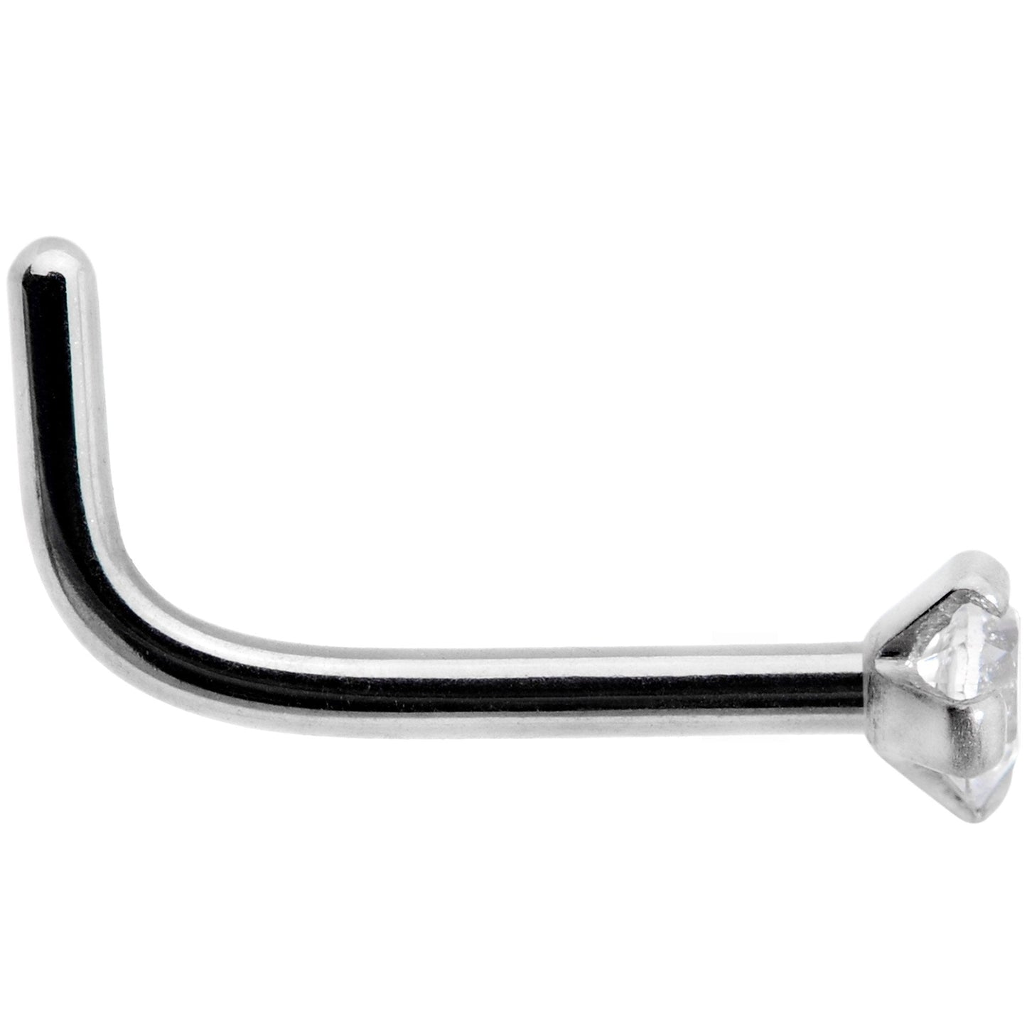 18G 1/4 Clear 3mm CZ Gem Grade 23 Titanium L Shaped Nose Ring
