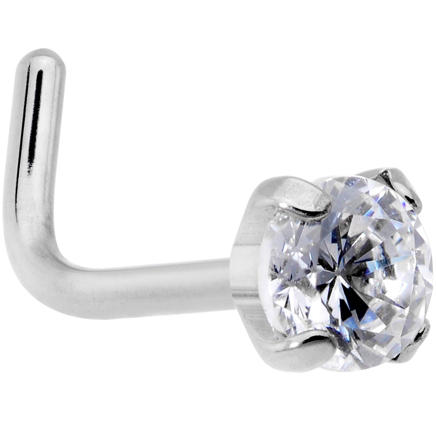 20G 1/4 Clear 3mm CZ Gem Grade 23 Titanium L Shaped Nose Ring
