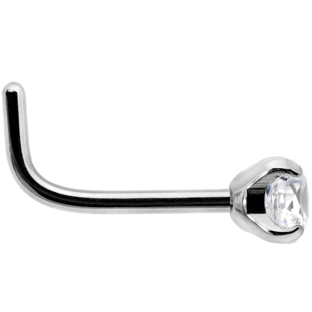 20G 1/4 Clear 3mm CZ Gem Grade 23 Titanium L Shaped Nose Ring
