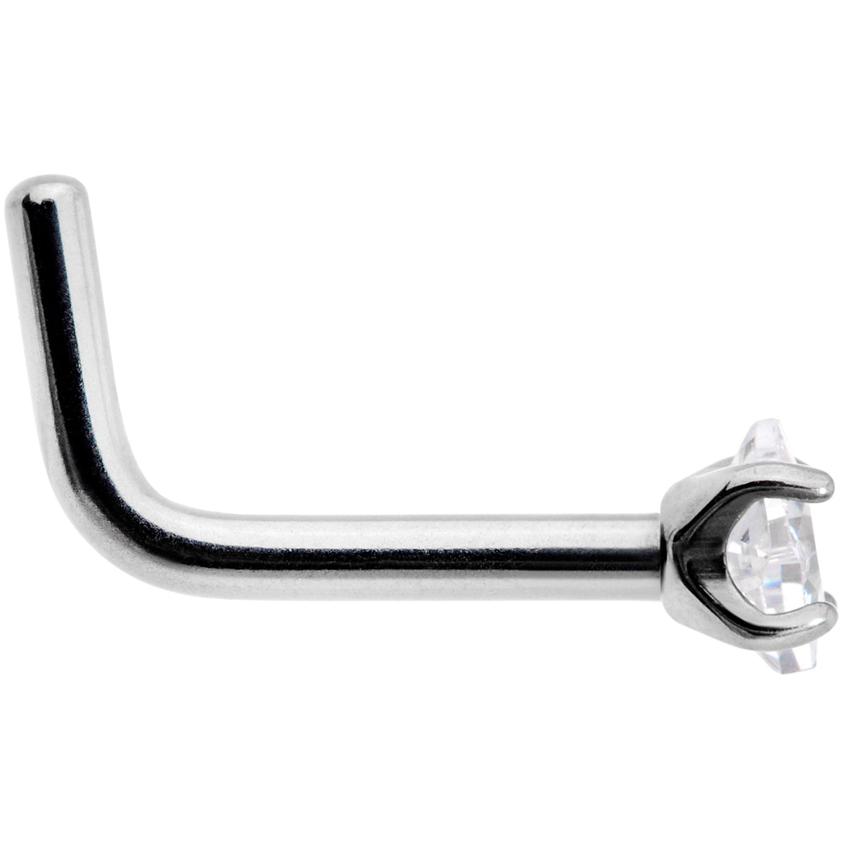 18G Clear 2mm CZ Gem Grade 23 Titanium Rhombus L Shaped Nose Ring