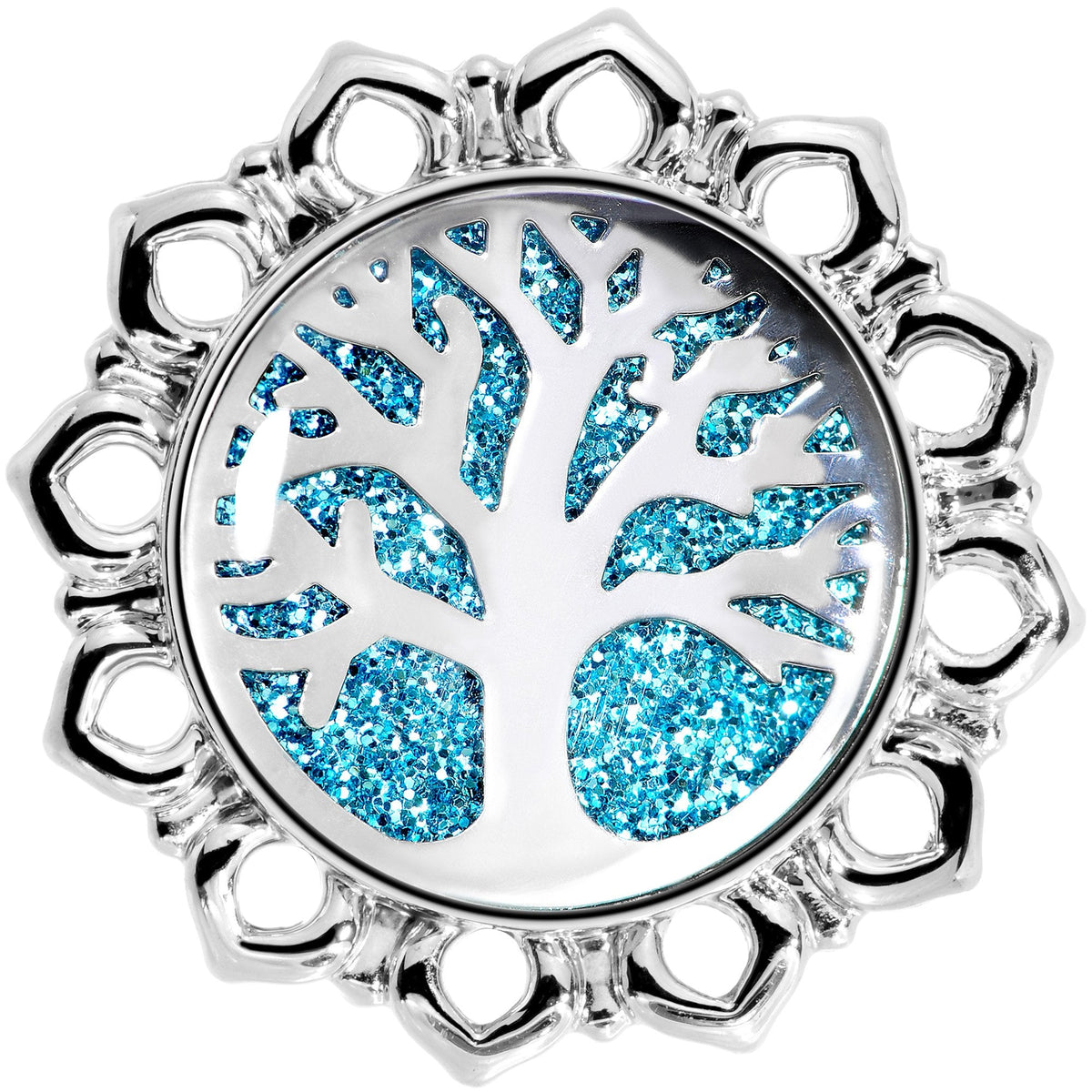 Blue Glitter Inlay Tree of Life Single Flare Plug Set 6mm to 20mm