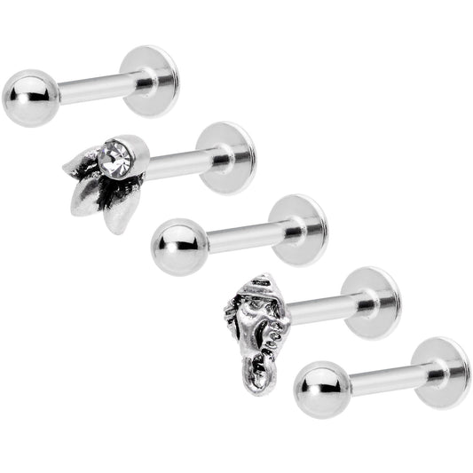 16G 5/16 Clear Gem Lotus Flower Elephant Cartilage Tragus Earring Set
