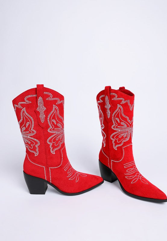 Latafa Rhinestones Embellished Cowboy Boots