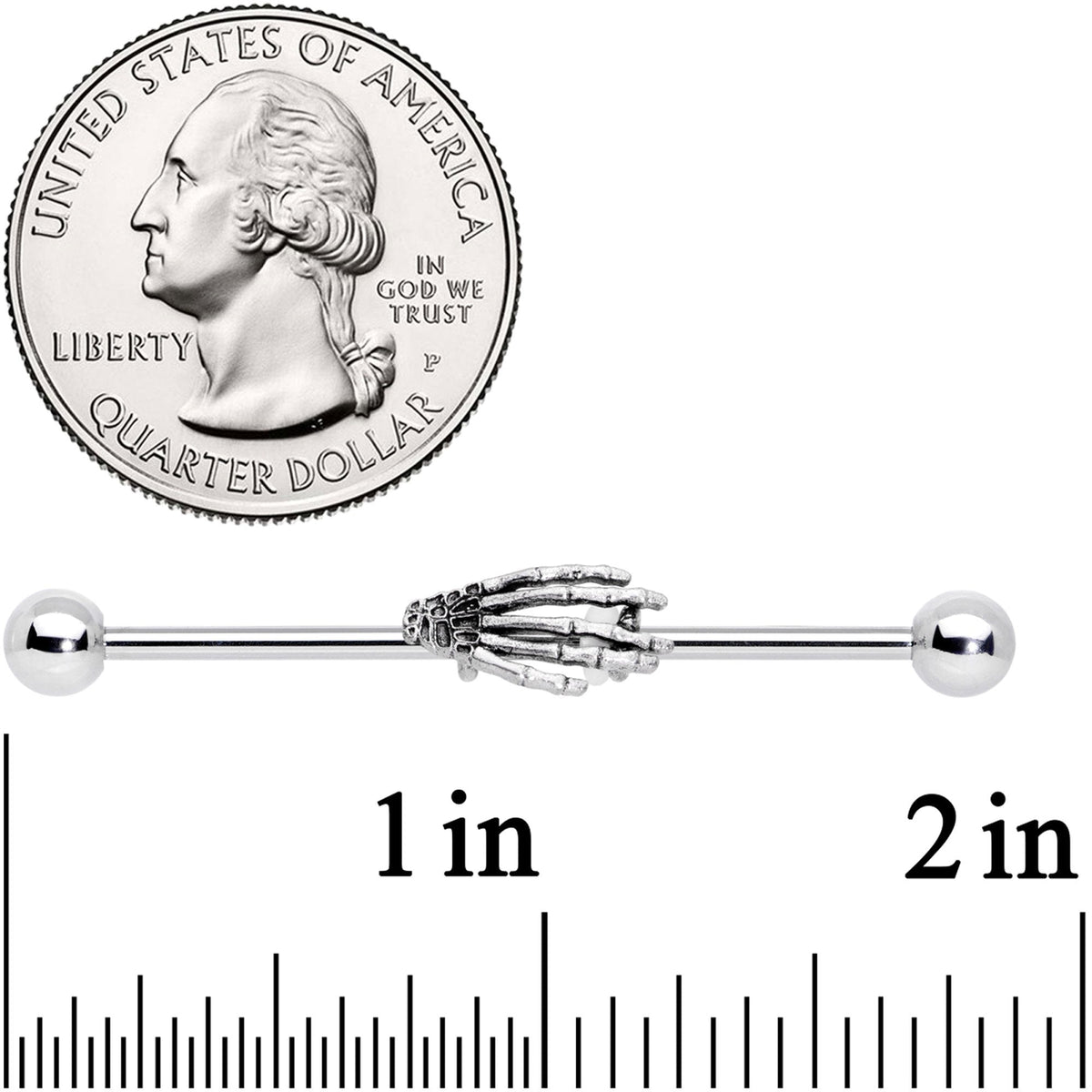 14G Halloween Skeleton Hand Barbell Industrial 38mm