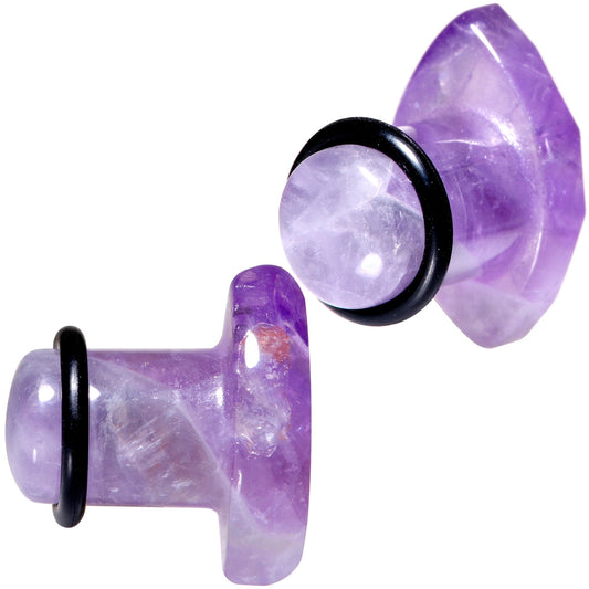 Purple Amethyst Faceted Single Flare Plug Set 6mm to 25mm Sizes