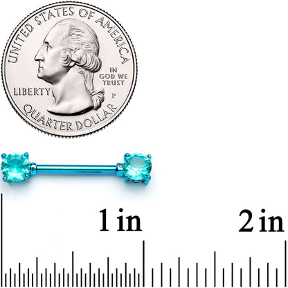14G 9/16 Teal Gem Blue Anodized Barbell Nipple Ring Set