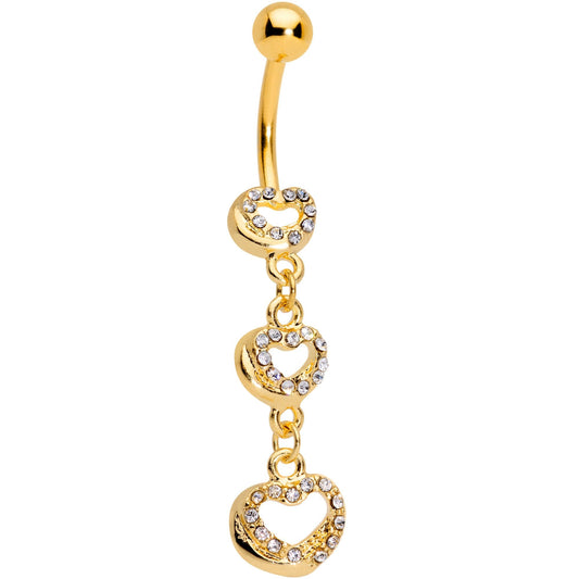Clear Gem Gold Tone Triple Hearts in Motion Dangle Belly Ring