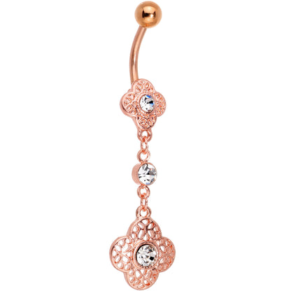 Clear Gem Rose Gold Tone Web of Delight Dangle Belly Ring