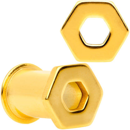 Gold Tone Geometric Hexagon Double Flare Tunnel Plug Set 3mm to 25mm