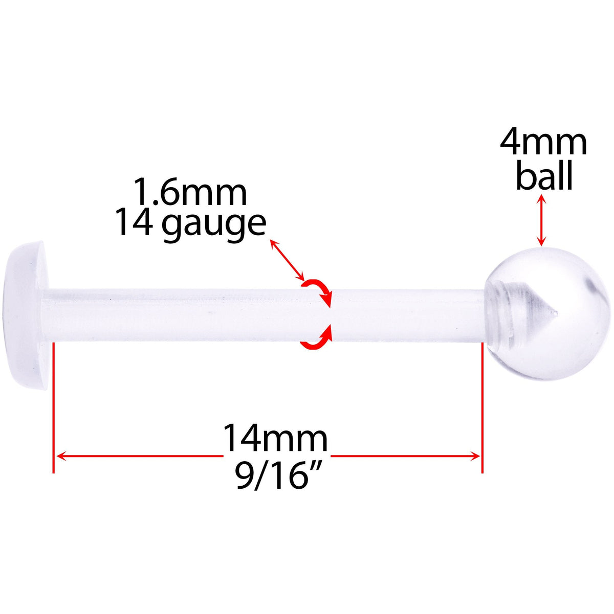 14G 9/16 Clear Flexible Bioplast Straight Barbell Retainer
