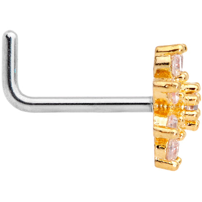 20G 1/4 Clear CZ Gem Gold Tone Flower L Shaped Nose Ring