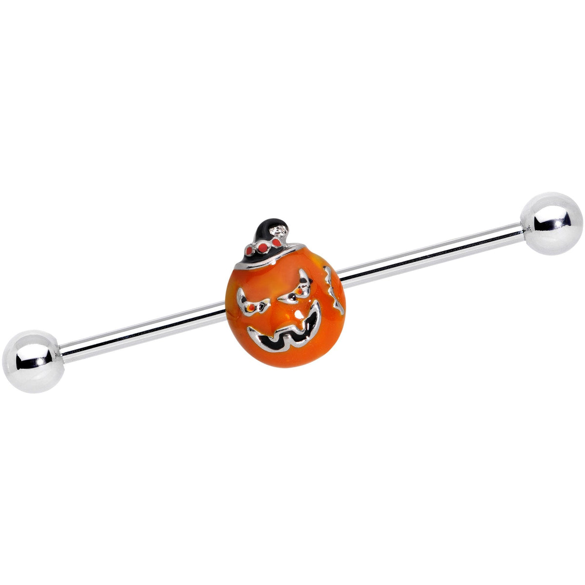 14G Sassy Halloween Jack O Lantern Industrial Barbell 38mm