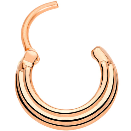 16G 3/8 Rose Gold Tone Delicate Grooves Hinged Septum Ring