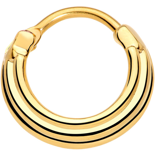 16G 3/8 Gold Tone Delicate Grooves Hinged Septum Ring
