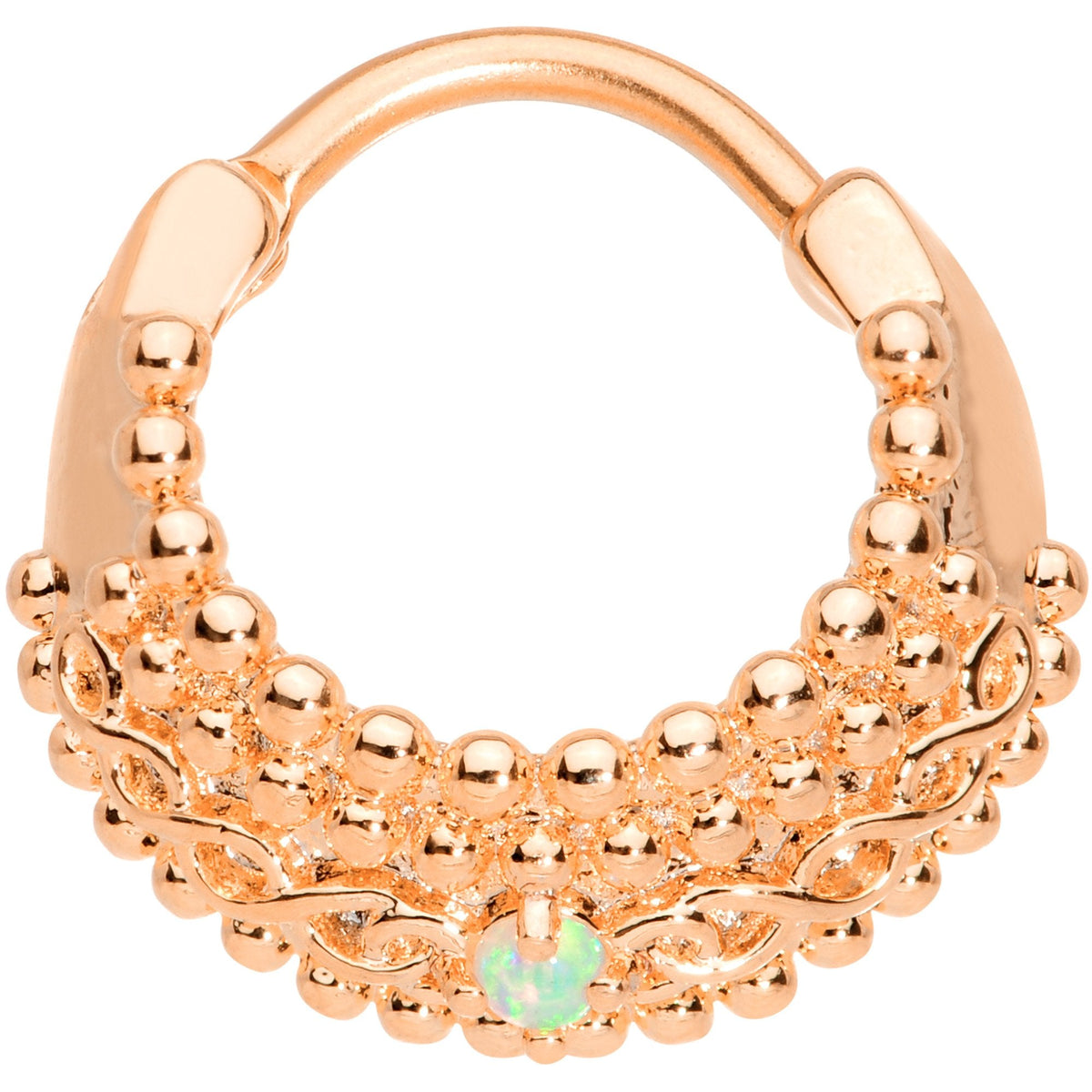 16G 3/8 Green Synthetic Opal Rose Gold Tone Hinged Septum Ring