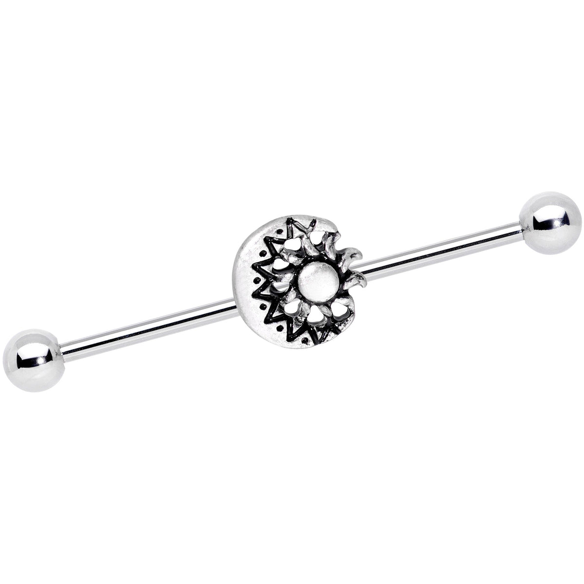 14G Crescent Moon with Star Dangle Industrial Barbell 38mm