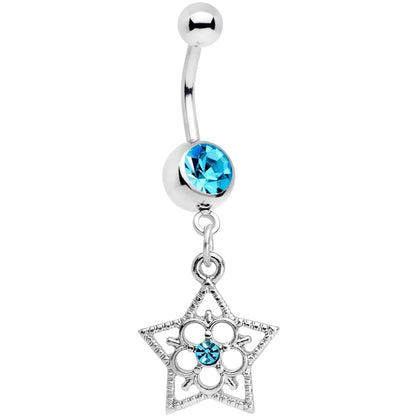 Blue Gem Secret Star Flower Dangle Belly Ring