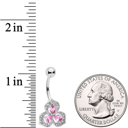 Clear Pink Gems Art Deco Luxe Glamour Leaves Dangle Belly Ring