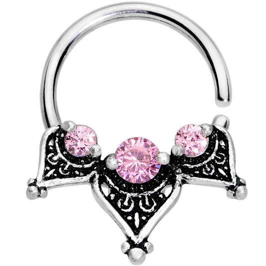 16G 3/8 Pink Gem Triangle Triad Seamless Circular Ring