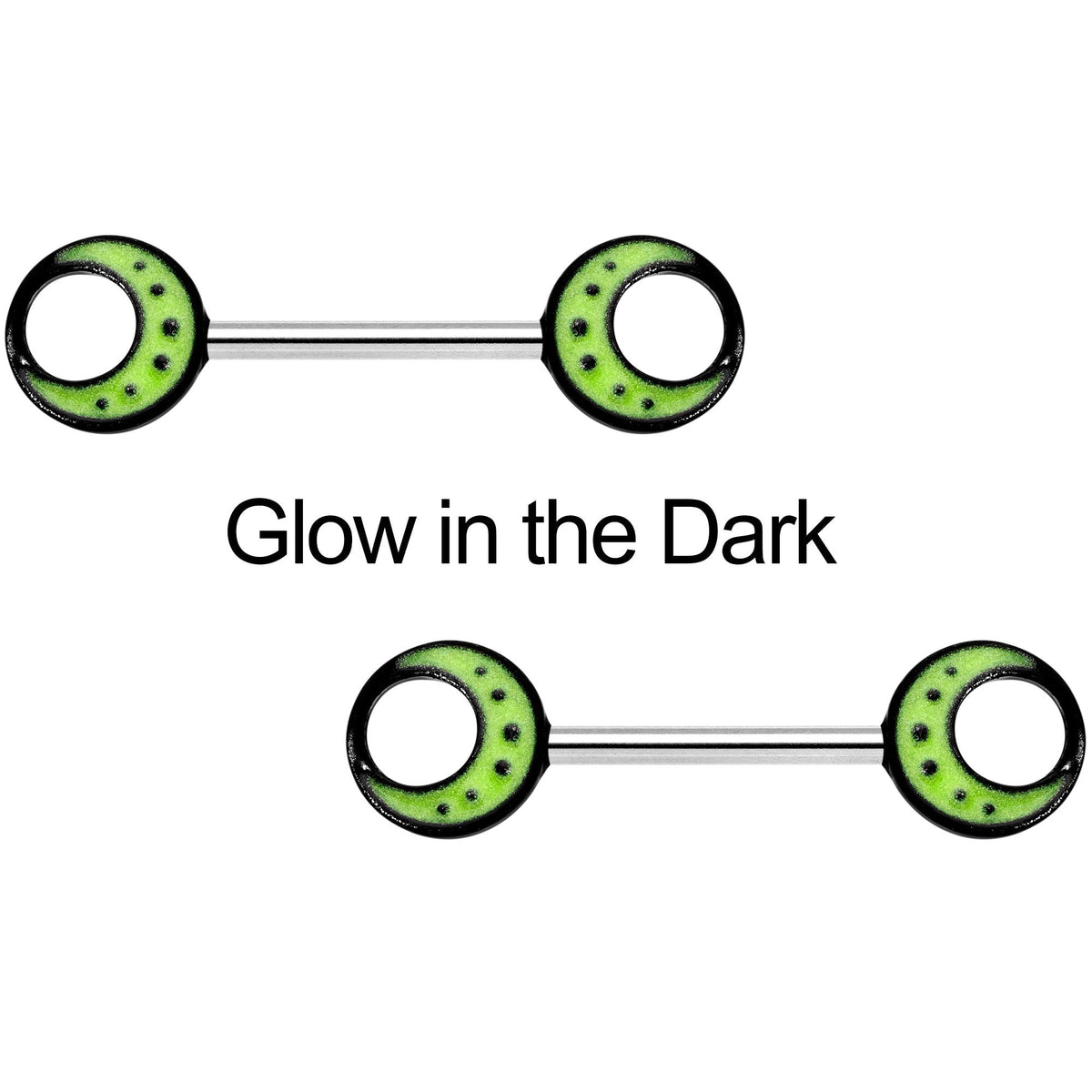 14G 9/16 Glow in the Dark Yellow Moon Barbell Nipple Ring Set