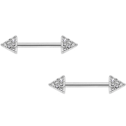 14G 9/16 Clear Gem Triangle End Barbell Nipple Ring Set of 4