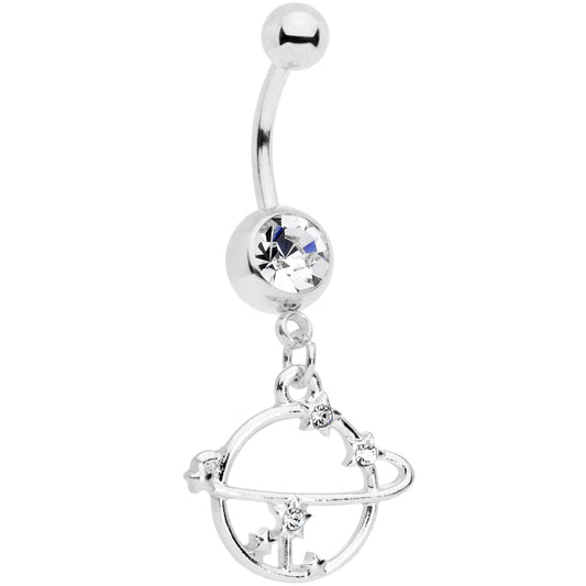 Clear Gem Stars Orbit Planet Saturn Dangle Belly Ring