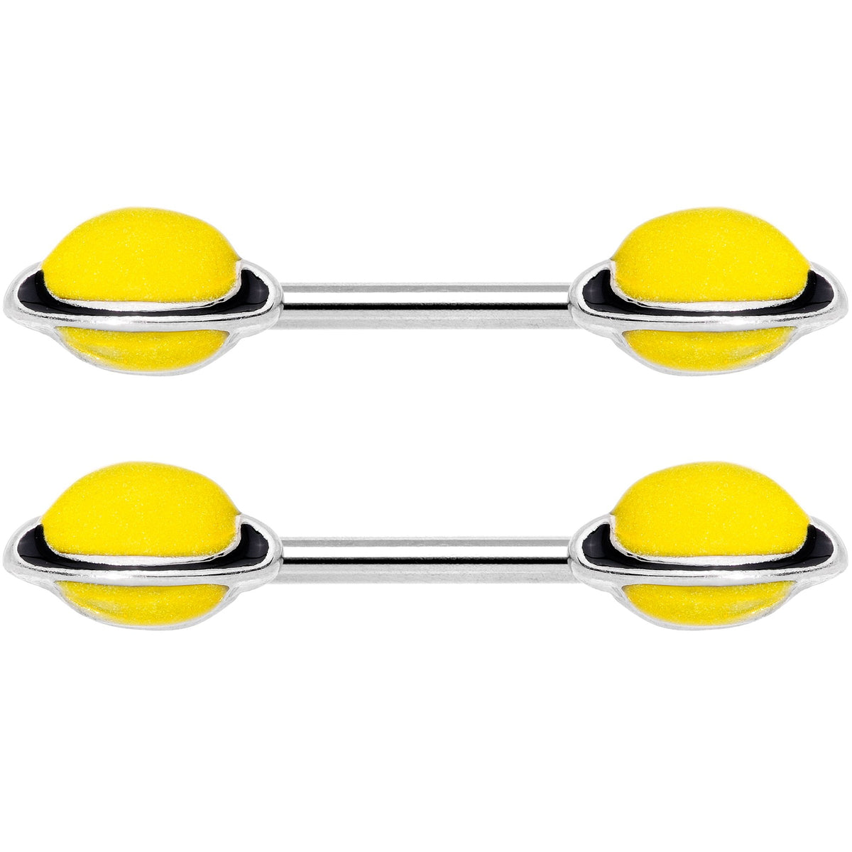 14G 9/16 Yellow Glow in the Dark Saturn Barbell Nipple Ring Set