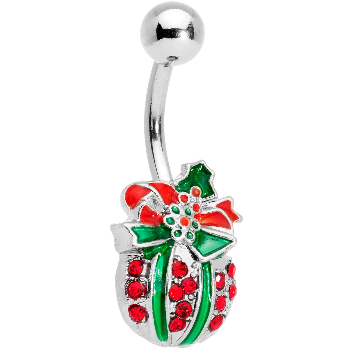 Clear Gem Red Holiday Gift Ornament Belly Ring Set of 4