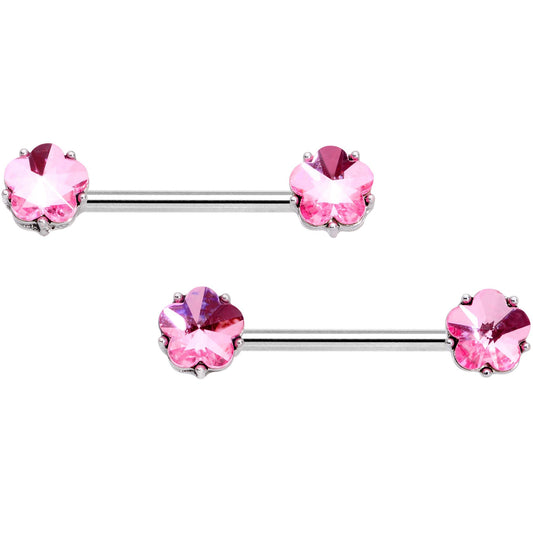 14G 5/8 1/2 Pink Gem Horseshoe Barbell Nipple Ring Set