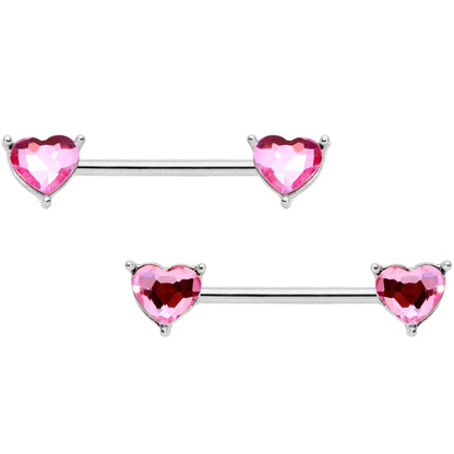 9/16 1/2 Pink Heart Gem BCR Barbell Nipple Ring Set