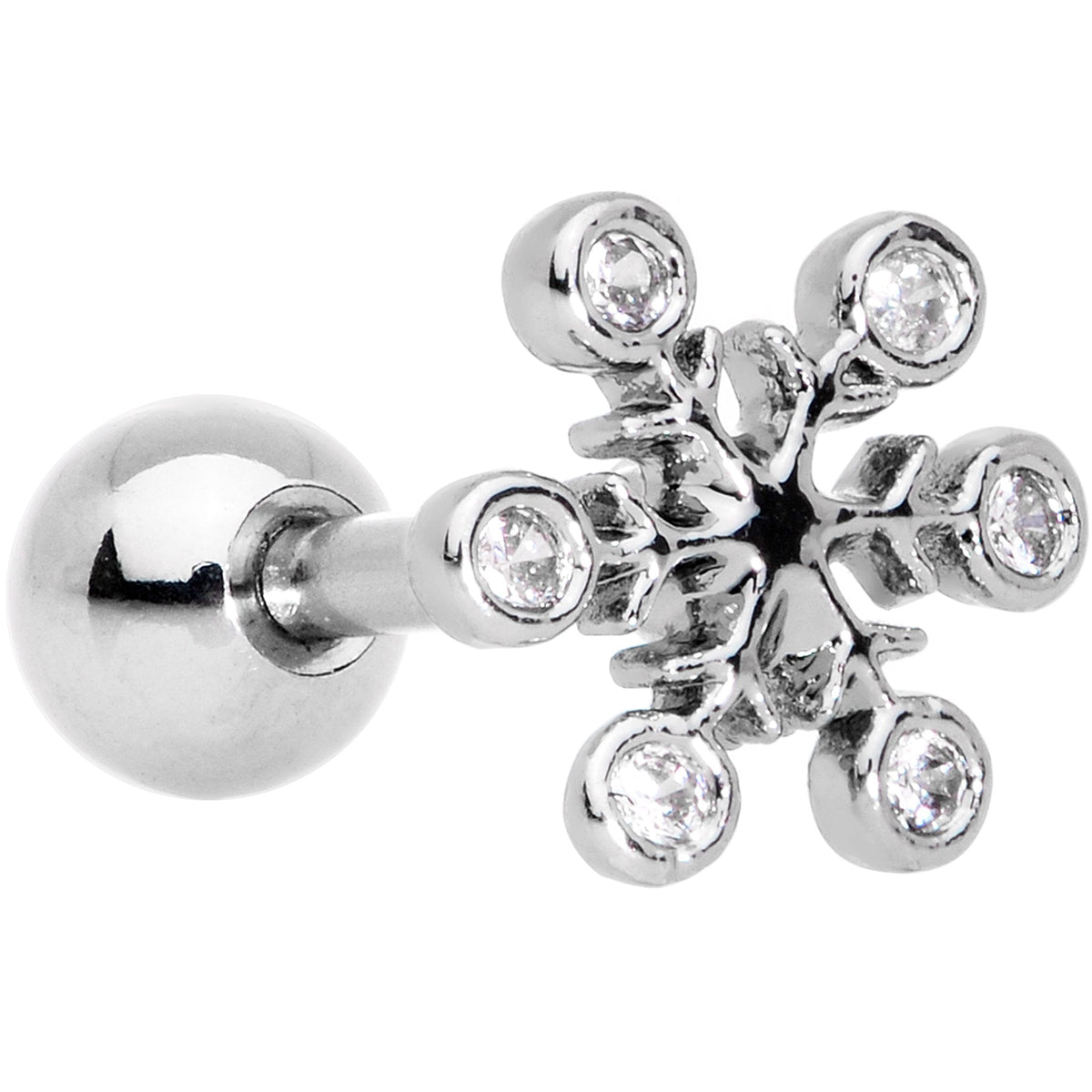 Clear Gem Winter Fun Snowflake Snowman Cartilage Tragus Set of 2