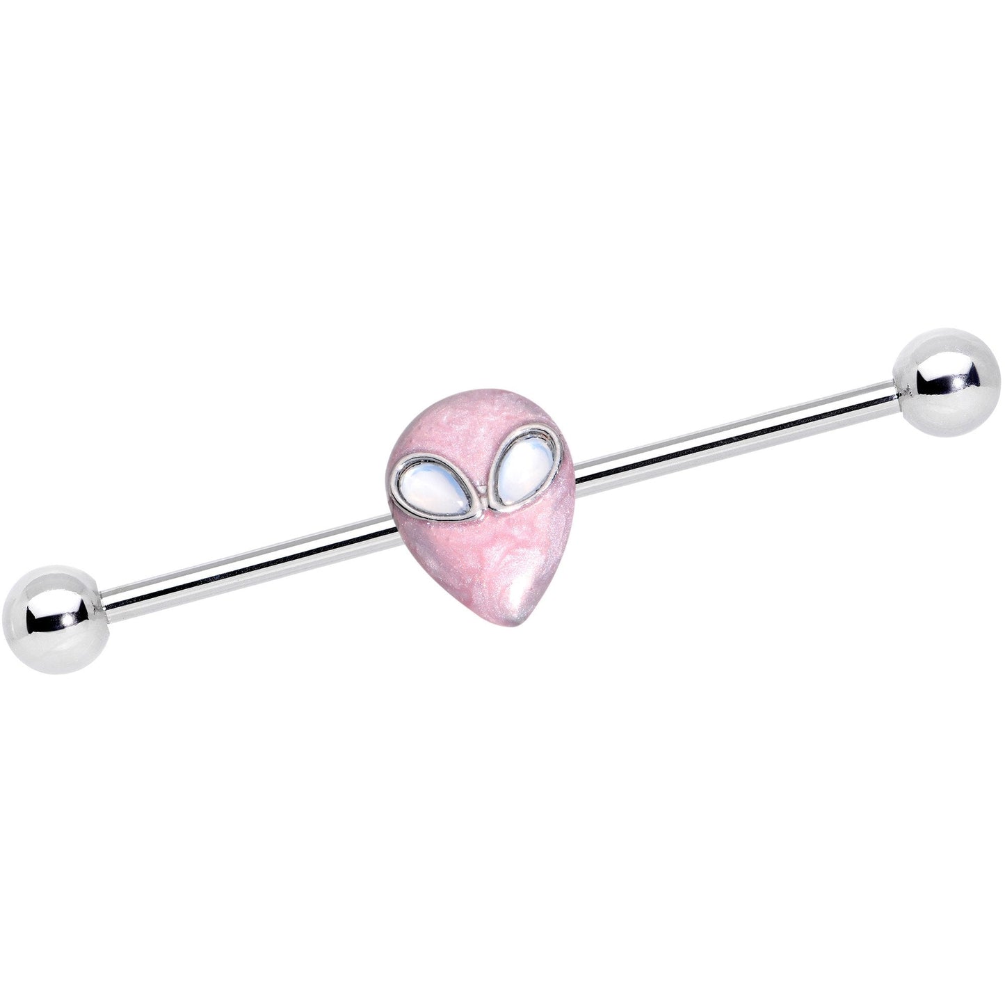 14G White Faux Opal Pink Alien Invader Industrial Barbell 38mm