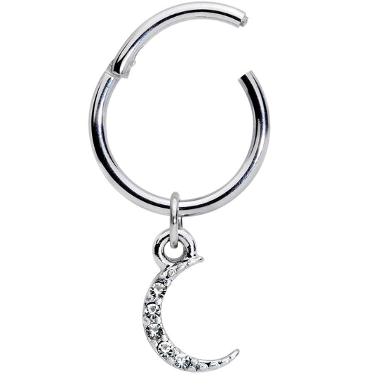 16G 3/8 Clear Gem Sliver of Moon Dangle Hinged Segment Ring