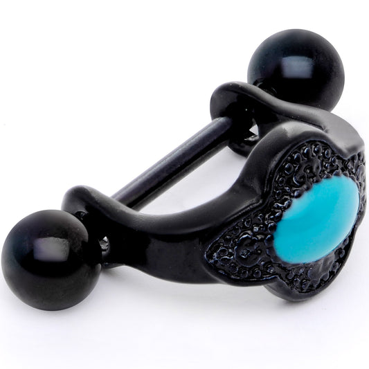 16G 1/2 Faux Turquoise Black Flower Cartilage Cuff