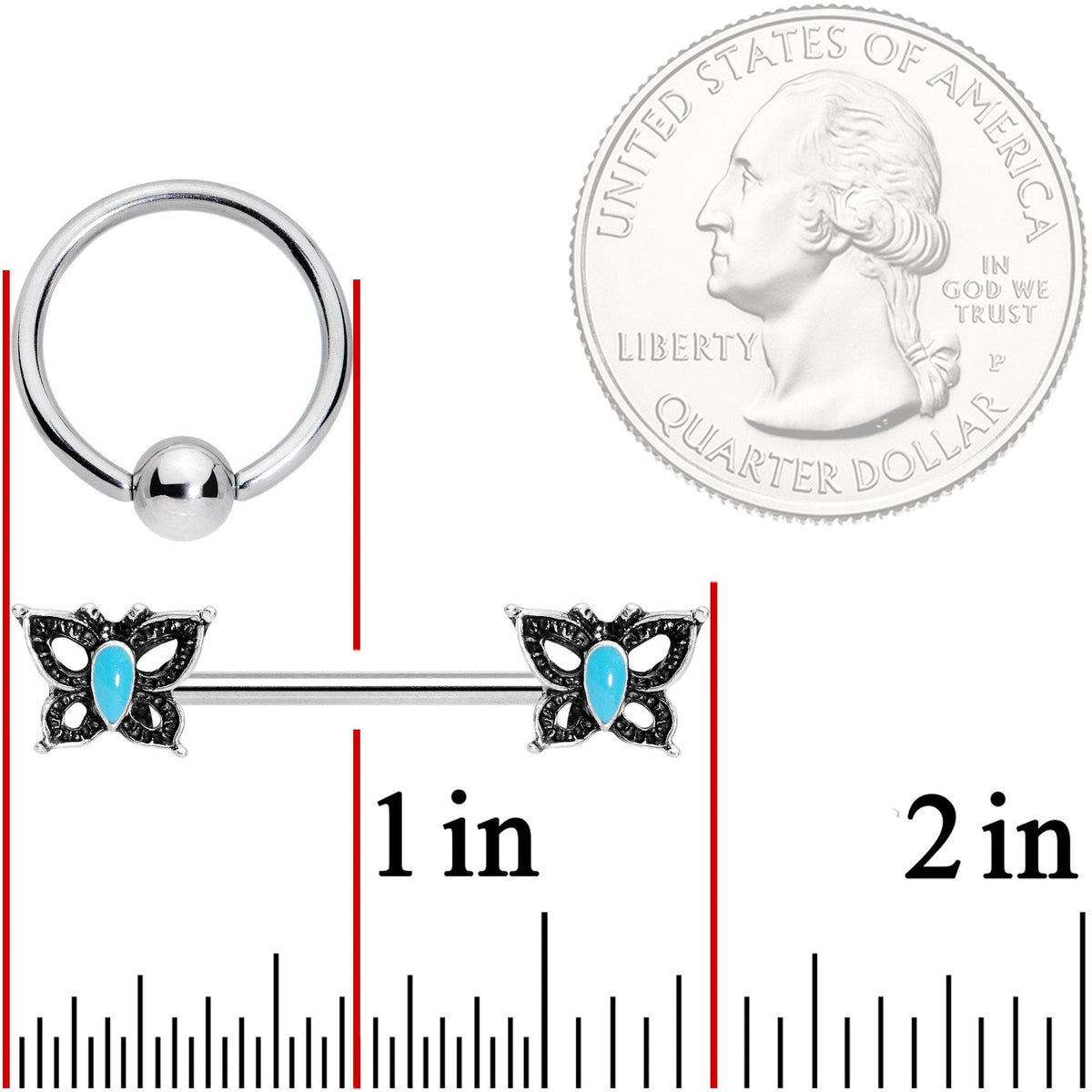 14G Faux Turquoise Butterfly BCR Barbell Nipple Ring Set of 4