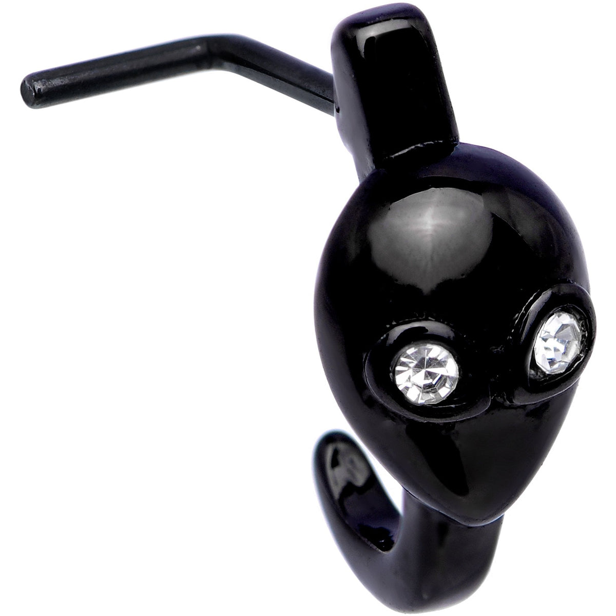 20G Clear Gem Black Alien Invader Faux Hoop L Shaped Nose Ring