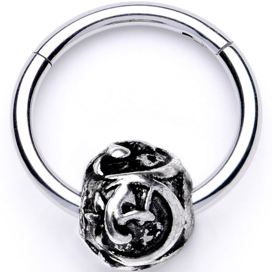 16G 3/8 Abstract Pattern Bead Hinged Segment Ring